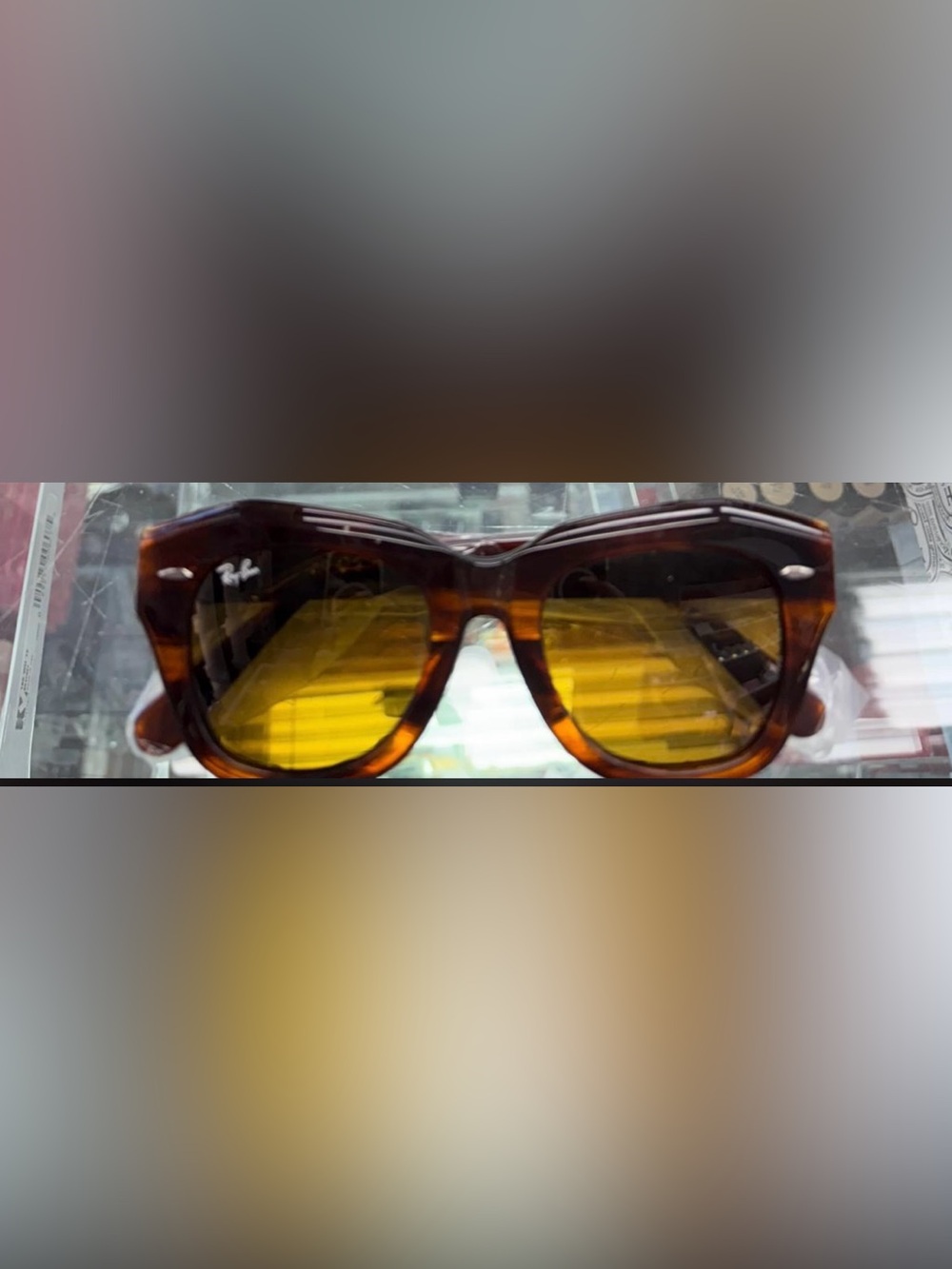 Ray-Ban Men’s Tortoiseshell Frame Sunglasses with Yellow Lenses